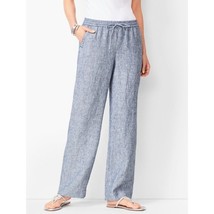 NWT Womens Size 16 16x31 1/2 Talbots Blue Washed Linen Wide-Leg Pants in Stripe - £32.14 GBP