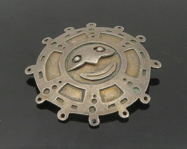 PERU 925 Sterling Silver - Vintage Smiling Face Dark Tone Brooch Pin - BP7218 - £49.65 GBP