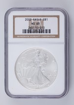 2002 Americana Argento Aquila Selezionato Da NGC Come MS69! Simpatica Eagle - $1,424.81 MXN