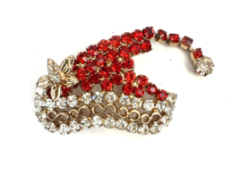 Vintage Christmas Brooch Santa Hat Rhinestone Crystal Prong Poinsettia Pin  - €38,62 EUR