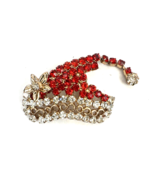 Vintage Christmas Brooch Santa Hat Rhinestone Crystal Prong Poinsettia Pin  - €38,62 EUR