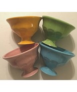 Set of 4 Ceramic Orange Green Pink Blue Cereal Dessert Glossy Stem Bowl - $20.11