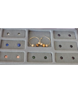 14K Hoop Earrings Interchangeable Semi Precious Beads Set Yellow Gold Si... - £117.94 GBP