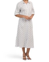 New Cynthia Rowley White Stripes Linen Fit And Flare Shirt Dress Size L $120 - £47.84 GBP