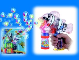 LIGHT UP SEE THROUGH CLOWN FISH BUBBLE GUN WITH SOUND toy bottle maker m... - $9.45