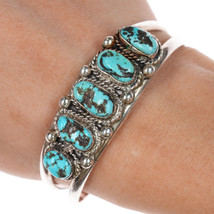 6.25&quot; Vintage Navajo 5 stone turquoise sterling cuff bracelet v - $254.68