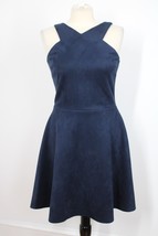 Aqua L Blue Faux Suede Cut-In Neckline Fit Flare Dress USA - £19.68 GBP