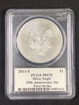 2011 S- Burnished American Silver Eagle- PCGS- MS70- First Strike-John Mercanti - £340.62 GBP