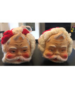 2 Vtg Santa Heads Christmas Ornaments w/Knitted Hat 1950’s - £19.35 GBP