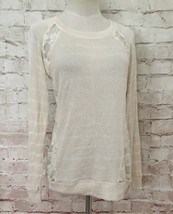 Pink Rose Juniors Ivory Knit Top Lace Back Baseball Tee Long Sleeve Size L NEW - £19.98 GBP