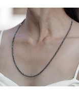 Black Diamond Beads Faceted Necklace Round Handmade - €47,69 EUR