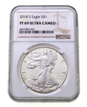 2018-S$1 Silver American Eagle Proof Graded by NGC as PF69 Ultra Cameo - £94.28 GBP