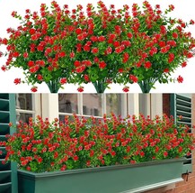 Getyard 8 Bundles Outdoor Artificial Flowers For Decorations, No Fade Fake, Red - £27.59 GBP