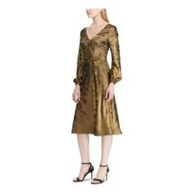 MSRP $195 Lauren Ralph Lauren Faux-Wrap Sateen Dress Gold Size 2 - £85.26 GBP