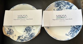 Set of 4 Mikasa Pippa 8.5&quot; Pasta Bowls White Bone China Blue Roses New - £47.89 GBP