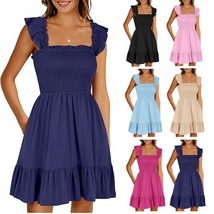 Summer Sleeveless Square Neck Pleated Dress, Backless Short Mini Dress f... - $43.99