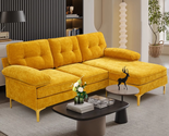 Yellow Convertible Sectional Sofa Couch L Shaped w Reversible Chaise 4 S... - $781.06