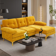 Yellow Convertible Sectional Sofa Couch L Shaped w Reversible Chaise 4 S... - £612.07 GBP