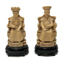 Antique Chinese Empereur and Empress Carved Oriental Resin Figurines Sig... - $148.47
