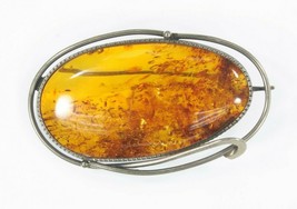 Vintage Sterling Silver Amber Brooch Pin 14.2g  - $294.33
