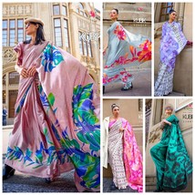 Stylish Printed Sarees, Satin Silk Saree, Printed Saree, Digital Prints, Gift fo - £47.64 GBP