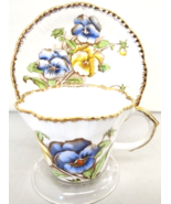Salisbury Teacup and Saucer Pansy Flowers English Fine Bone China Vintage - £29.41 GBP