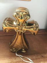 Estate Gilt Painted Ceramic Religious Cross Pomander Figurine – 6.5 inch... - £10.29 GBP