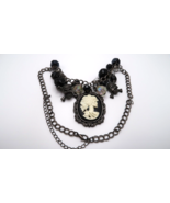 Gothic Black &amp; White Lady SKELETON CAMEO Necklace 18&quot; - 22&quot; NB9 - $19.80