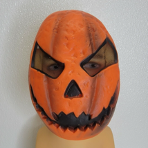 Rubber Halloween Pumpkin Face Mask Orange Black Creepy Scary Elastic Strap - $235.64 MXN