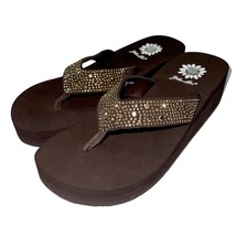 Yellow Box Flip Flops 5.5 Brown Gold Studded Shiny Comfort Wedge Sandals Africa - £34.24 GBP