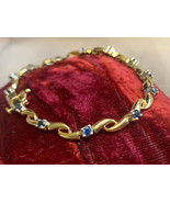 14K Yellow Gold Chain Sapphire Color Stone 7.5 &quot; Long 12.39g - £711.29 GBP