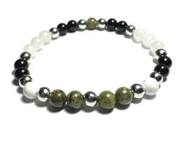 Gemstone Bracelet, 6mm Unakite, Obsidian, White Jade, Howlite with Silve... - $5.99