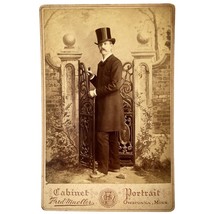 Antique Photograph Cabinet Card Photo Gentleman Dandy In Top Hat &amp; Cane - $19.66