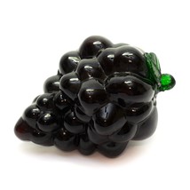 Vintage Art Glass Hand Blown Paperweight Fruit Black Grape Leaf 5&quot; height - $19.77