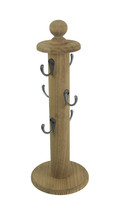 Primitive Turned Wood 6 Hook Countertop Kitchen Mug Rack Key Holder - £29.28 GBP