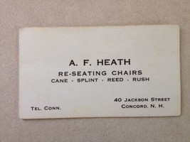 Vintage 30s 40s Business Card Concord NH AF Heath Reseating Caning Chairs - £13.32 GBP