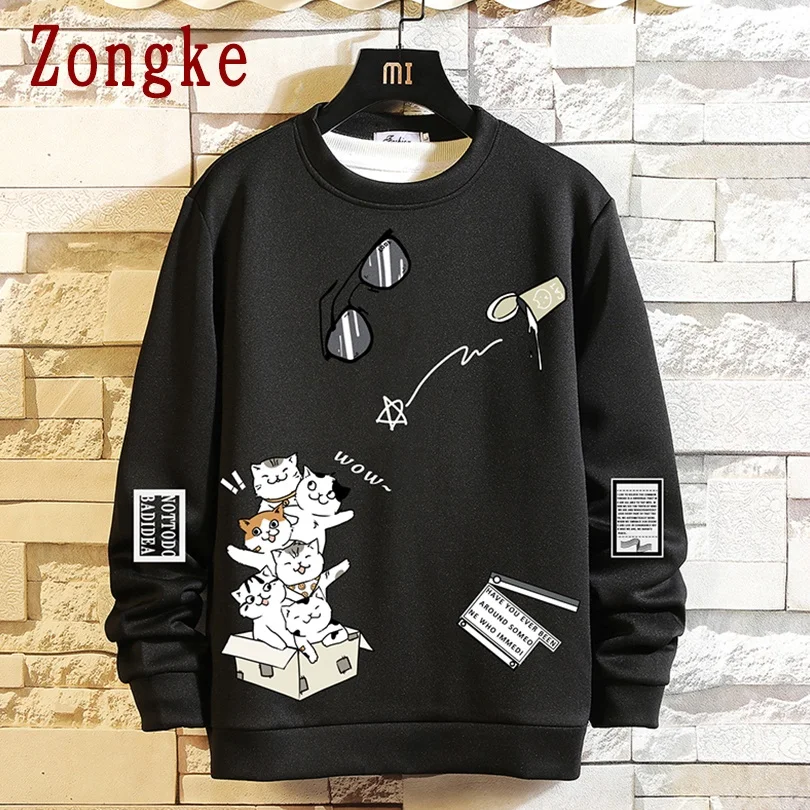 Zongke  Cat Casual  Men Clothing Japanese Streetwear Mens Clothes Hip Hop Pullov - £133.99 GBP