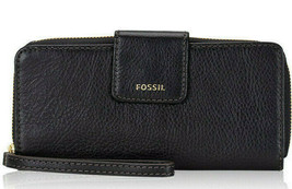 Fossil Madison Zip Clutch Black Leather Wristlet SWL2228001 Purse Dust Bag FS - £46.68 GBP