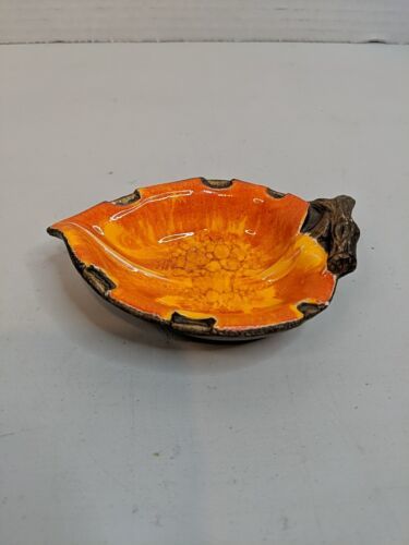 Primary image for Vintage 1962 Treasure Craft Leaf Dish Trinket Dish Ashtray 4.25" Long Red Orange