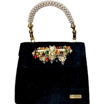 VTG Lebong Black suede, hard body bag w/ cluster pearl handle &amp; bead des... - $1,251.16 MXN