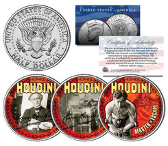 HARRY HOUDINI * Master of Escape * Colorized JFK Kennedy Half Dollar 3-Coin Set - £14.90 GBP