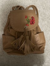 Like Dreams Brown Faux Leather Backpack Purse Roses Studded Bag - £16.69 GBP