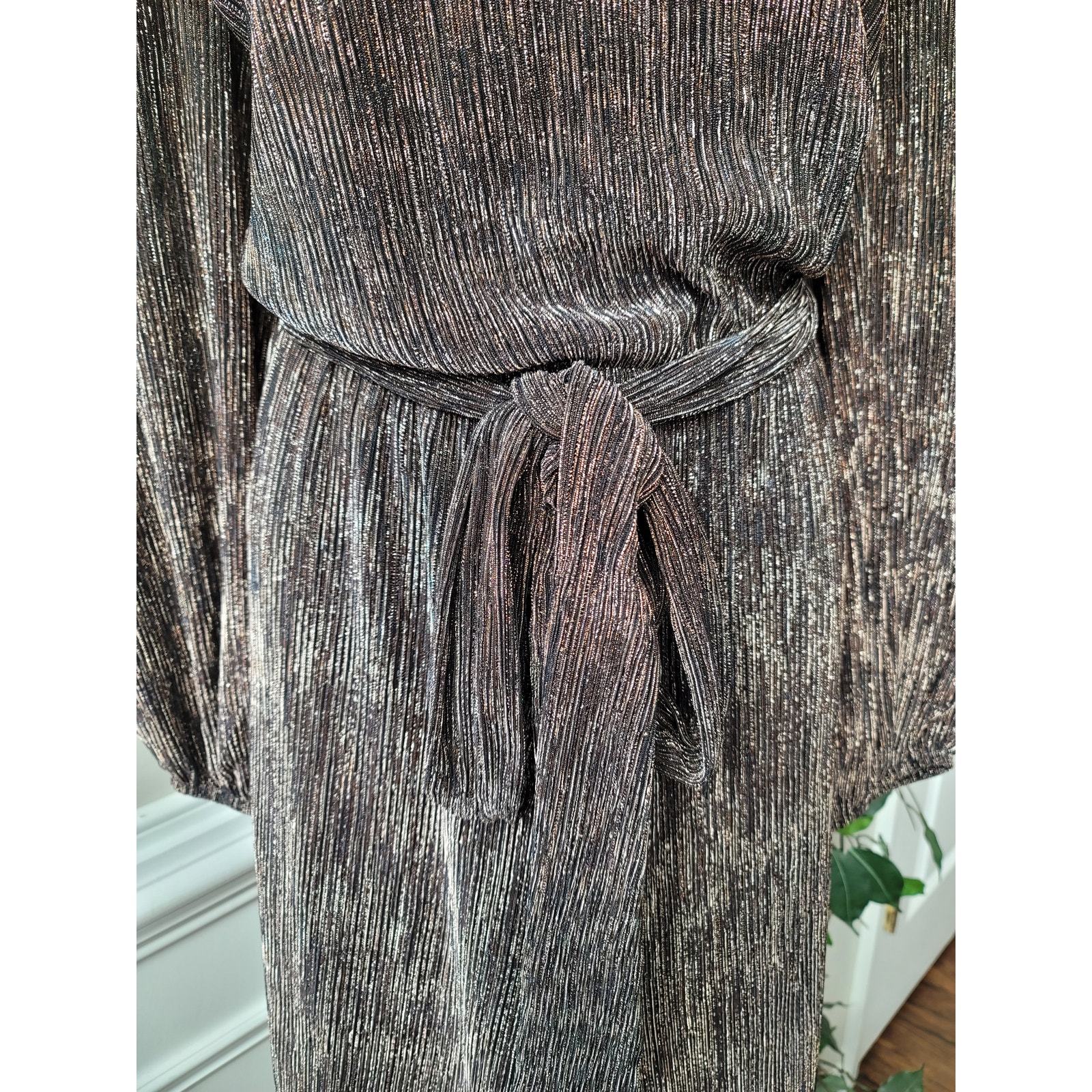 Lane Bryant Jumpsuit Women Size 26/28 Brown Metallic Wide Leg Long Sleeve Belted Item image 4