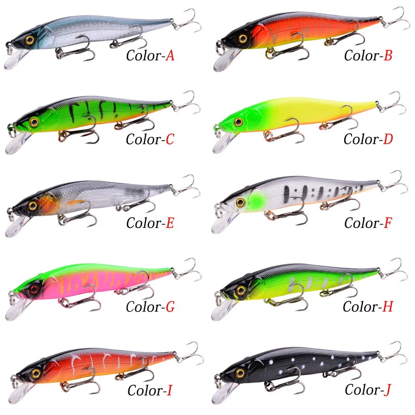 10pcs Fishing Lure Set Black Minnow Crankbait 11.5cm 13.9g Hard Bait Wobbler Flo - £30.02 GBP