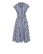 Loretta Caponi women&#39;s zoe short sleeve midi dress in BLUE STRIPES - size M - $258.39