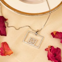 14k Gold Diamond Necklace, Square Necklace, Solid Gold Necklace, Diamond Pendant - £1,114.65 GBP+