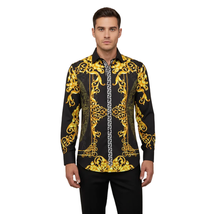 Men's Sports Shirt By Barocco Fashion Printed Long Sleeves Soft Feel EFS75 Black image 3