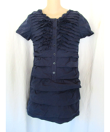 J. Crew dress Size 8 ruffled navy blue knee length cap sleeves 1/2 butto... - $17.59