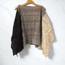 Boho CURATIONS Upcycled Hi Lo Poncho Top  Shawl Black Gray White OS - $926.53 MXN
