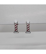 Vintage SPEBSQSA Barber Pole Screw Back Silver Color Enamel Dangle Earrings - £23.64 GBP